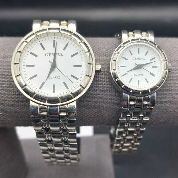 His and Hers Matching Geneva Silver Toned Men's Women's Analog Quartz Watch Set - Picture 1 of 7